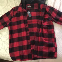 Hollister Red and Black Flannel Hoodie
