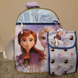 New 5 Piece Disney Frozen Backpack & Lunch Box Set 