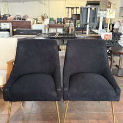 🔥Set of 2🔥 Modern style black tweed dining chairs with gold metal legs, suitable for kitchen, living room, and bedroom(Black)  💰130$