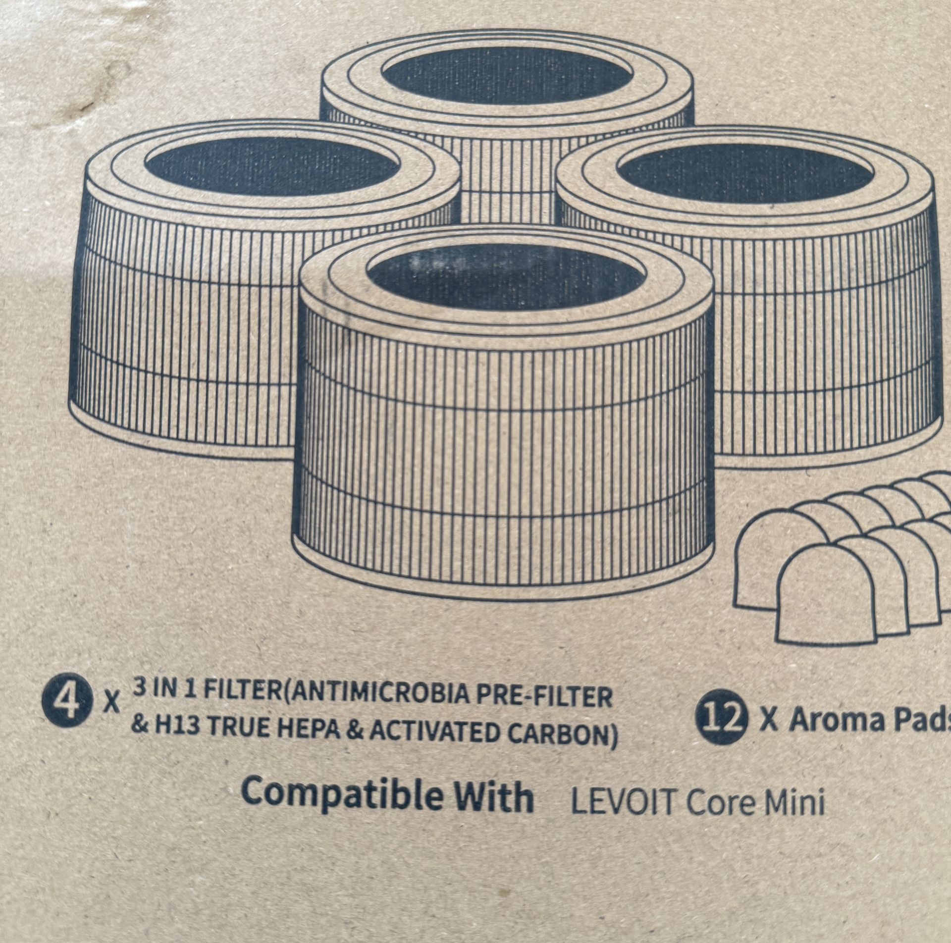 New 4-Pack Core Mini Filter Compatible with LEVOIT Core Mini Air Purifie, 3-in-1 H13 HEPA High-Efficiency Activated Carbon Pre-filter