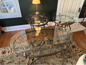 Glass top and Iron frame coffee table set