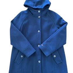 Tommy Hilfiger Women's XL Polyester And Acrylic Hooded Button-Front Blue Coat 