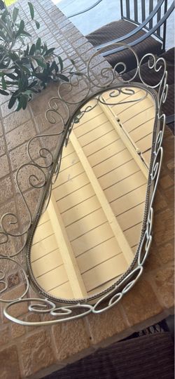 Oval Mirror with Scrollwork Metal Frame