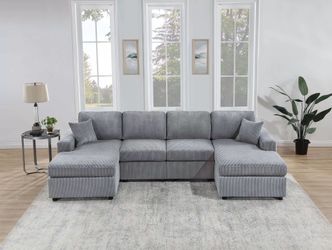 Brand New Grey Super Plush Corduroy Sectional Sofa