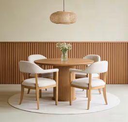 Kirsten Modern Beige+Natural Polyester Upholstered Wood Frame Dining Chairs (Set of 8)