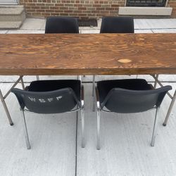 Wood Folding Table & 4 Stacking Chairs 