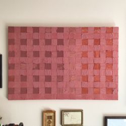 Pink checkered art, modern minimalist painting textured wall - $200 (Highland park)