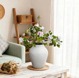 Cement Antique White Vase, 13.4'' H
