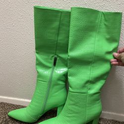Lime Green Knee High Boots