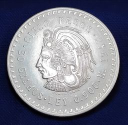 SILVER . . 1948 Mexico, cinco pesos