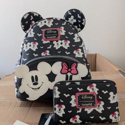 Mickey And Minnie Ghost Halloween Loungefly With Matching Wallet 