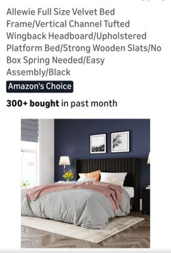 Full Size Velvet Bed Frame With Vertical Channel Tufted Wingback Headboard 