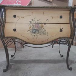 Hand-Painted Bombe Chest on Wrought Iron Base – French Provincial Style