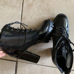 Sexy leather BLACK booties