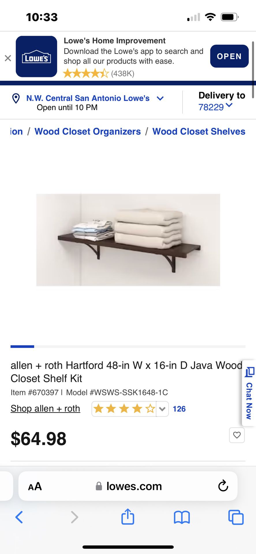 allen + roth Java Wood Closet Shelf Kit