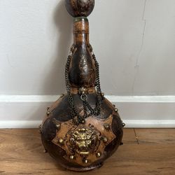 Vintage Italian Leather Glass Wine Bottle Decanter