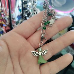 Green Angel With Green Silver Necklace