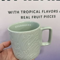 Starbucks Light Mint Seafoam Green Textured Seaweed Floral Ceramic Mug  | BRAND NEW with tag | 2022 Anniversary Spring Collection | Holds 14 oz