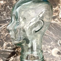 Vintage Glass Head Mannequin Wig or Hat Display Green Tint Very Heavy Life Size Plus 1 New Pair Of Polo Shocks 