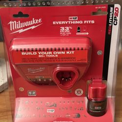 Milwaukee M12 12-Volt Lithium-Ion Compact Battery Pack 2.0Ah And Charger Starter Kit