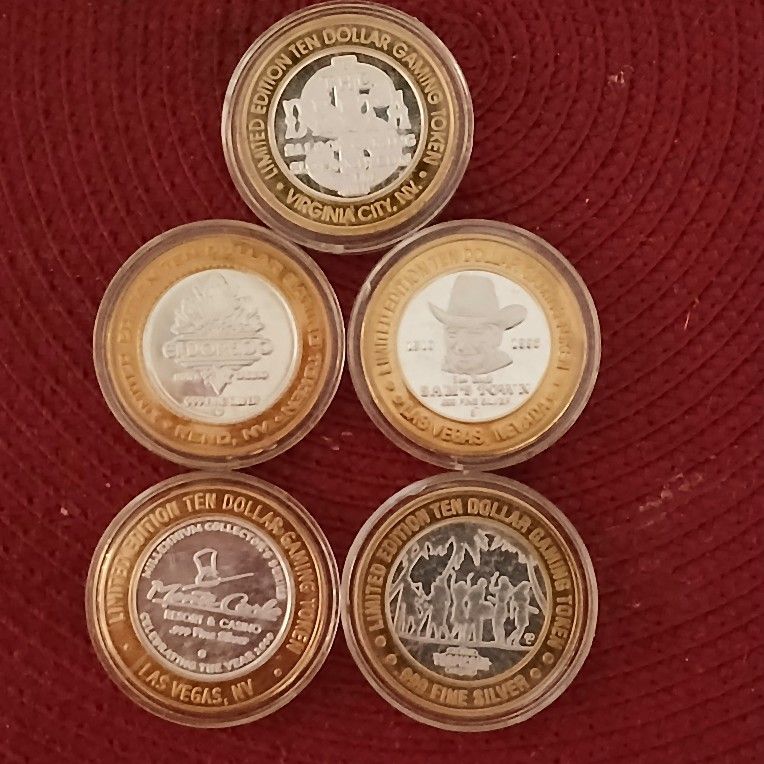 (5) Las Vegas SILVER CASINO TOKENS