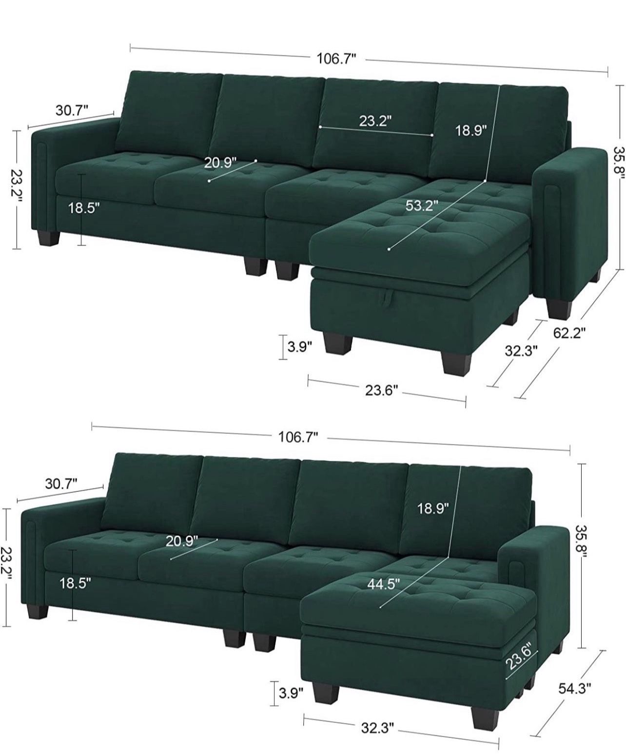Emerald green Sectional Shaped Couch