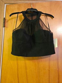 NWT Dress The Population Elliana Black Ribbed Halter Top Size Large