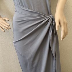 Gray Ribbed Knit Stretch Wrap Skirt Midi Tank Dress Medium 6