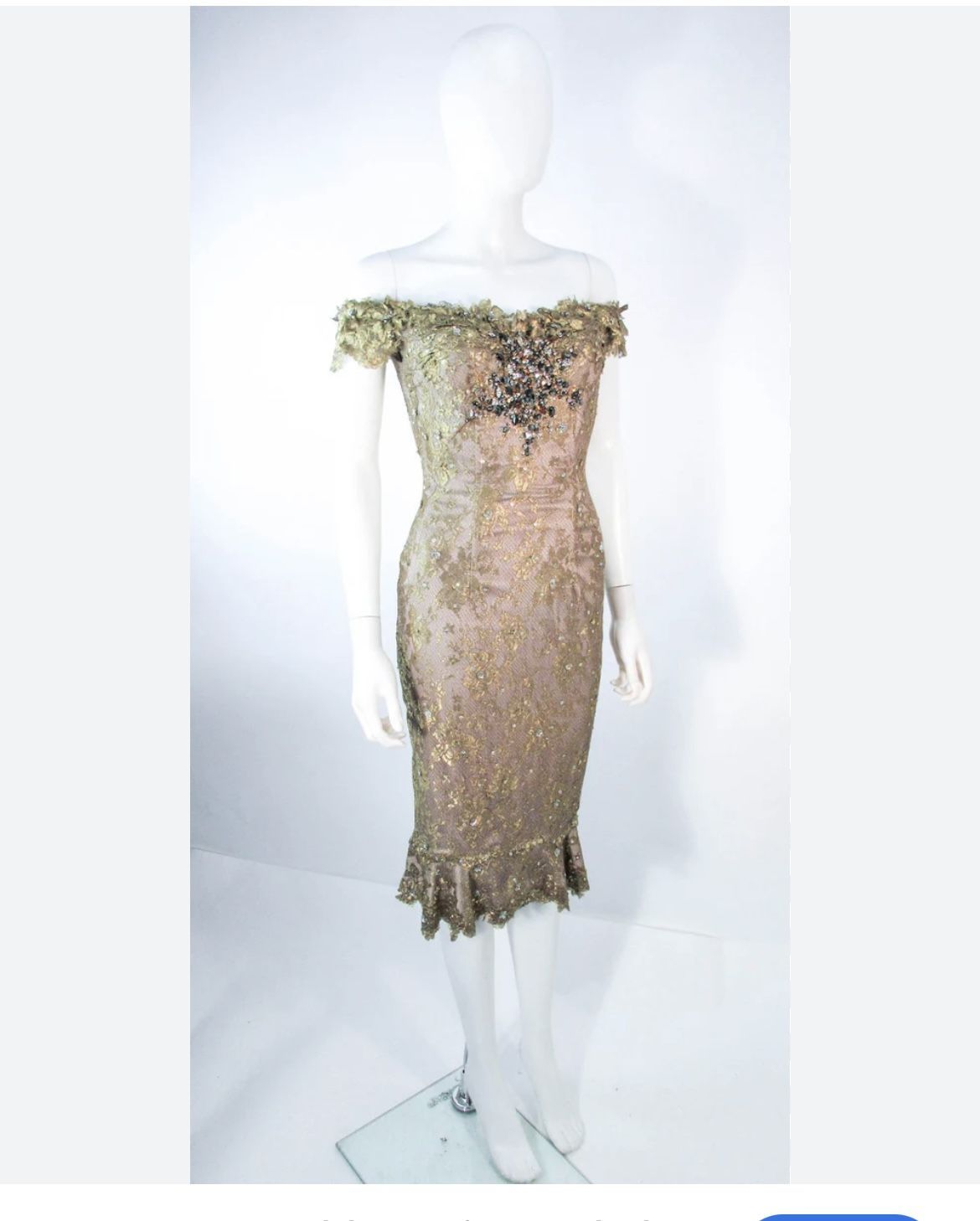 MANDALAY Gold Sequin Beaded Lace Cocktail Dress