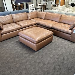 Comfy real leather cloud sectional