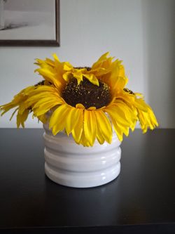 Faux Sunflower Arrangement in White Ceramic Vase