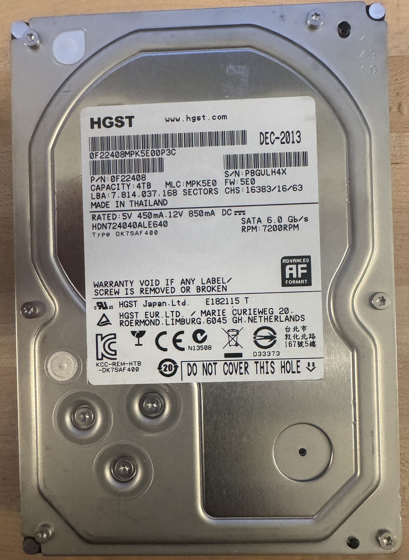 Hitachi HDN724040ALE640 Deskstar NAS 4TB 7200RPM SATA 6Gb/s 64MB Cache 3.5-inch High-Performance Hard Drive
