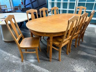 Classic Solid Wood Oval Dining Table w/ 8 Chairs