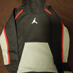 NIKE JORDAN JUMPMAN Therma-Fit Boys Hoodie - Grey Red Black - Large 7  (6-7 yrs)