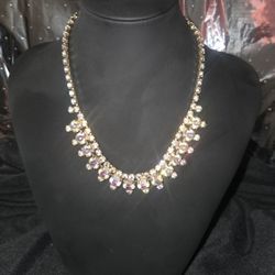 Vintage 1950s Aurora Borealis Rhinestone Fringe Necklace - Mid-Century Glam