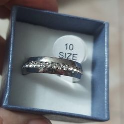New Stainless Steel Silver Tone Band With Cubic Zirconia Size 9& 10 Mpu Serious Buyer Don't Deliver Cash Only Price Firm 