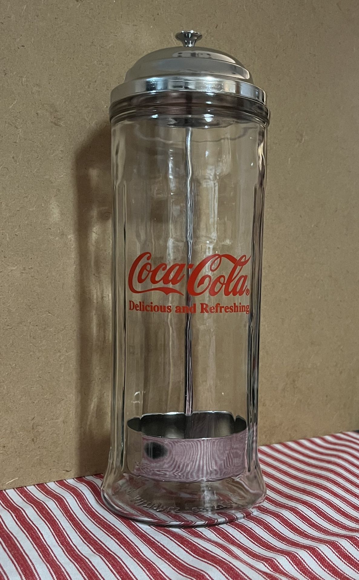 1992 Glass Coca-Cola Straw Dispenser