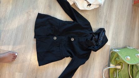 Black Button-Front Jacket with Hood