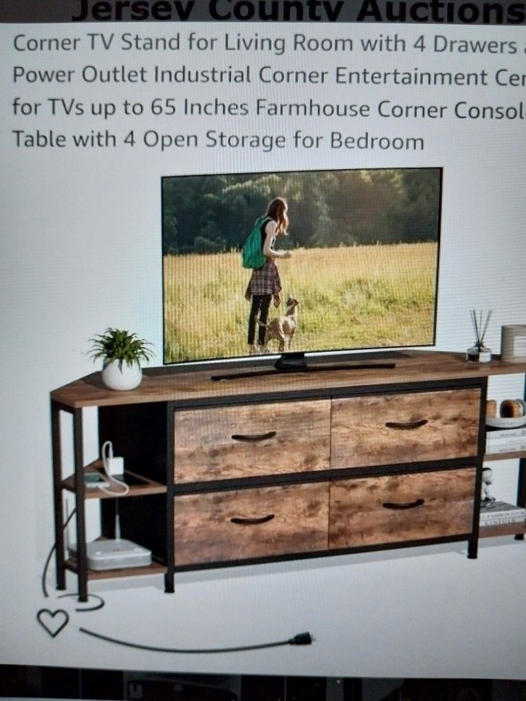 Corner TV Stand With 4 Frabric Drawers /power