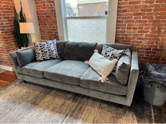 Gray Velvet Three-Cushion Sofa