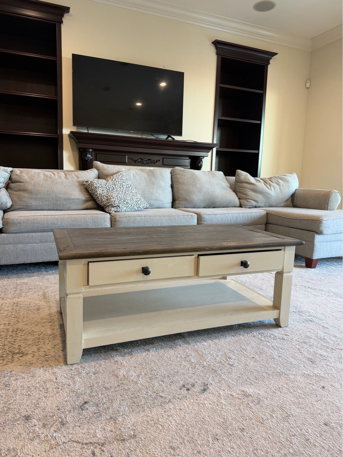 Rustic Wood Coffee Table with 2 Drawers