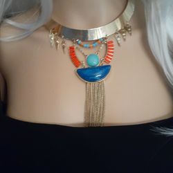 Gold Plate Southwestern Faux Turquoise Necklace