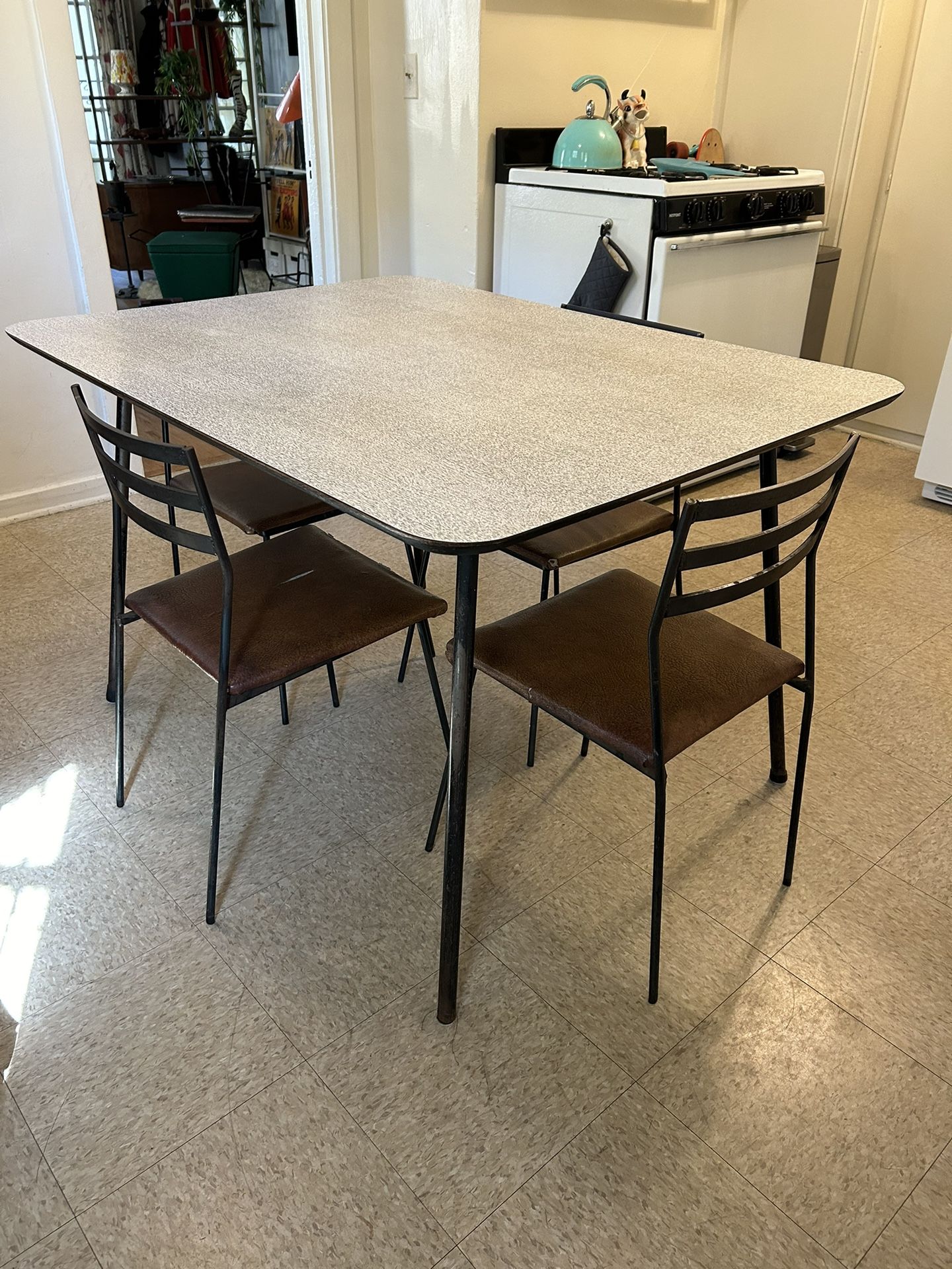 Mid Century Dining Table Chairs Set 1950s Wrought Iron Formica