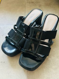 Black Patent Platform Strap Sandals