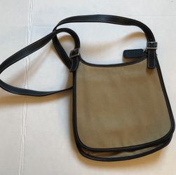 Vtg Coach Tan Canvas Black Leather Crossbody Bag