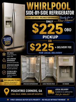 Whirlpool Side-by-Side Refrigerator w/ Ice & Water – Works Great