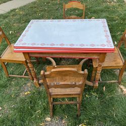 Vintage Porcelain Table And 4 Matching Chairs