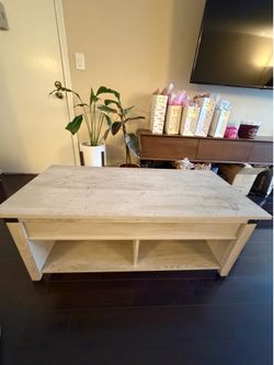 Liftable Beige Coffee Table Wood  with Storage