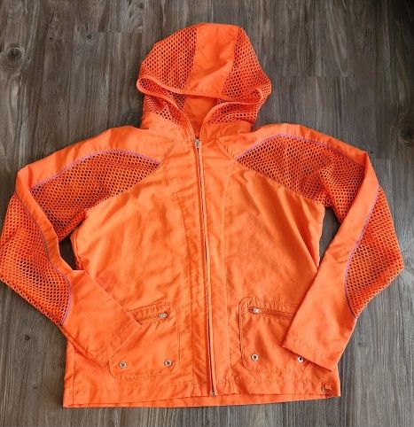 Womens Ladies Nike Sphere Dry Orange Running Walking Workout Safety Jacket Zip Up Hood Sz L Large