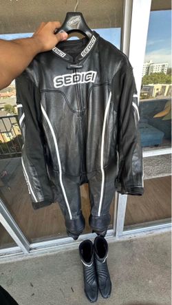 Sedici One-Piece Leather Motorcycle Racing Suit (Size L) + Dainese Track Boots (Shoe size fits 11-13) Bundle!